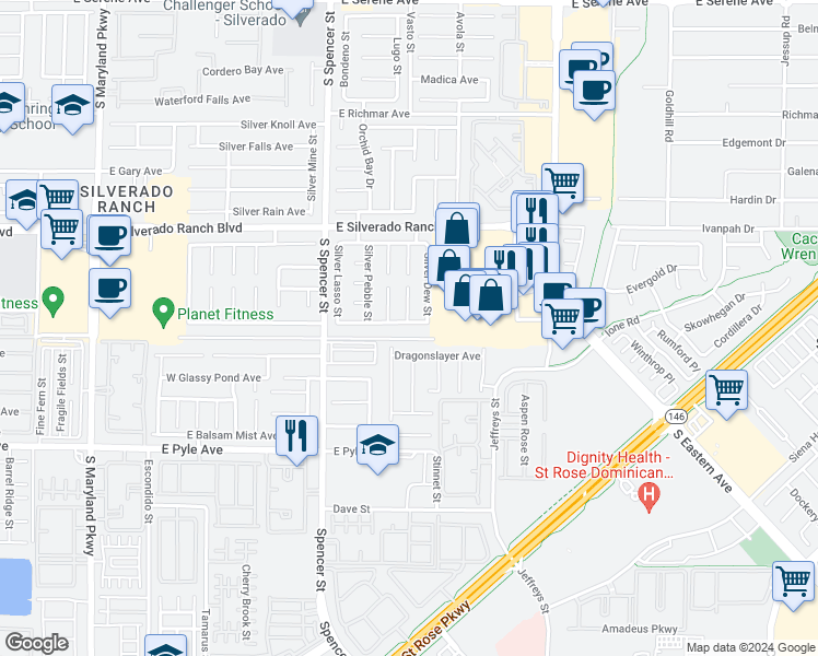 map of restaurants, bars, coffee shops, grocery stores, and more near 2035 Silver Whisper Avenue in Las Vegas