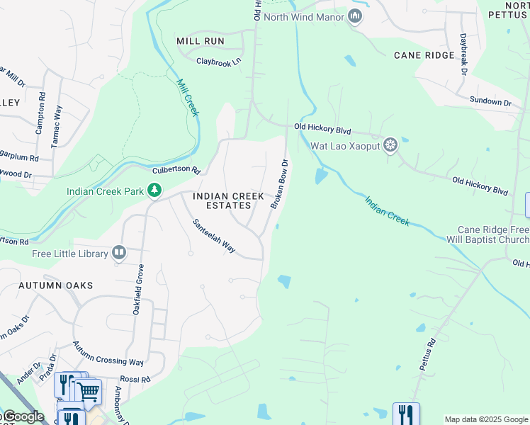 map of restaurants, bars, coffee shops, grocery stores, and more near 6608 Broken Bow Drive in Nashville