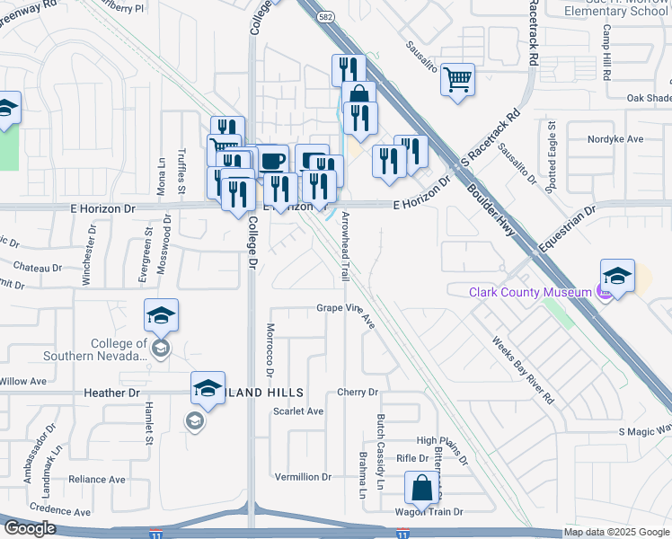 map of restaurants, bars, coffee shops, grocery stores, and more near 800 East Horizon Drive in Henderson