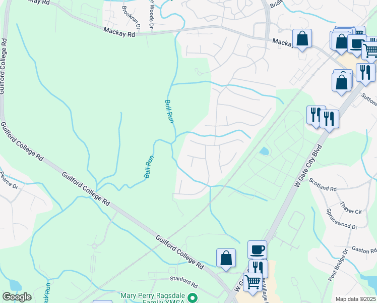 map of restaurants, bars, coffee shops, grocery stores, and more near 5608 Westlock Court in Greensboro
