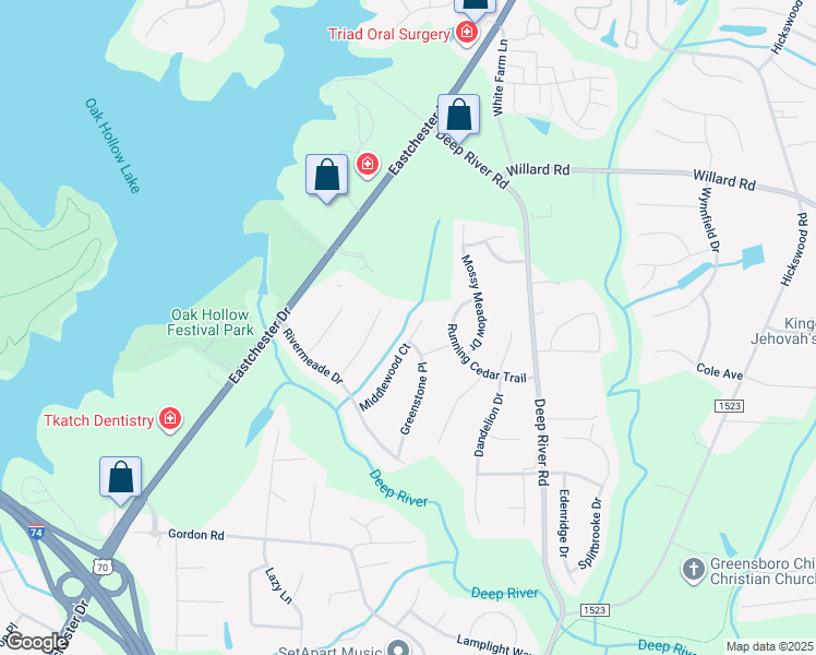 map of restaurants, bars, coffee shops, grocery stores, and more near 1925 Middlewood Court in High Point