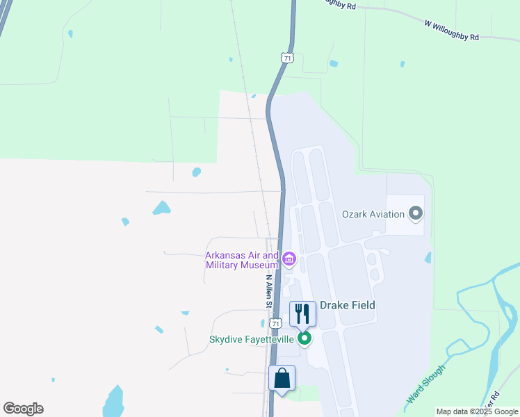 map of restaurants, bars, coffee shops, grocery stores, and more near 874 North Lola Lane in Fayetteville