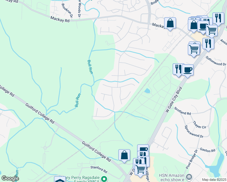 map of restaurants, bars, coffee shops, grocery stores, and more near 3753 Hunt Chase Drive in Greensboro