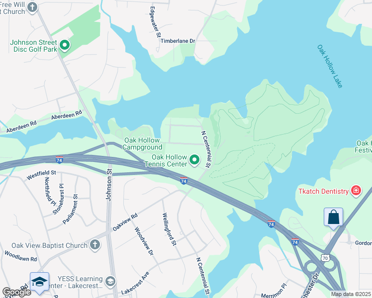 map of restaurants, bars, coffee shops, grocery stores, and more near 1214 Tanglewood Avenue in High Point