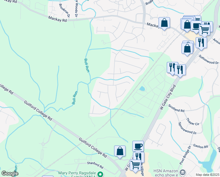 map of restaurants, bars, coffee shops, grocery stores, and more near 3753 Hunt Chase Drive in Greensboro