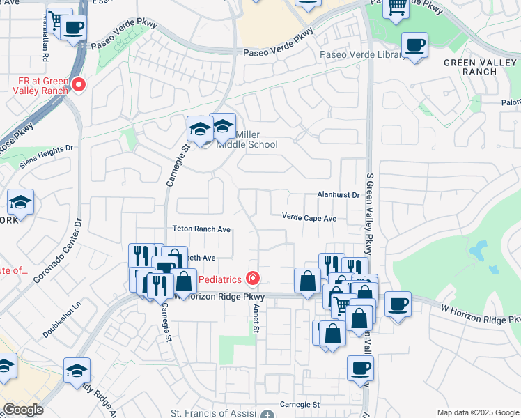 map of restaurants, bars, coffee shops, grocery stores, and more near 496 Grassrange Lane in Henderson