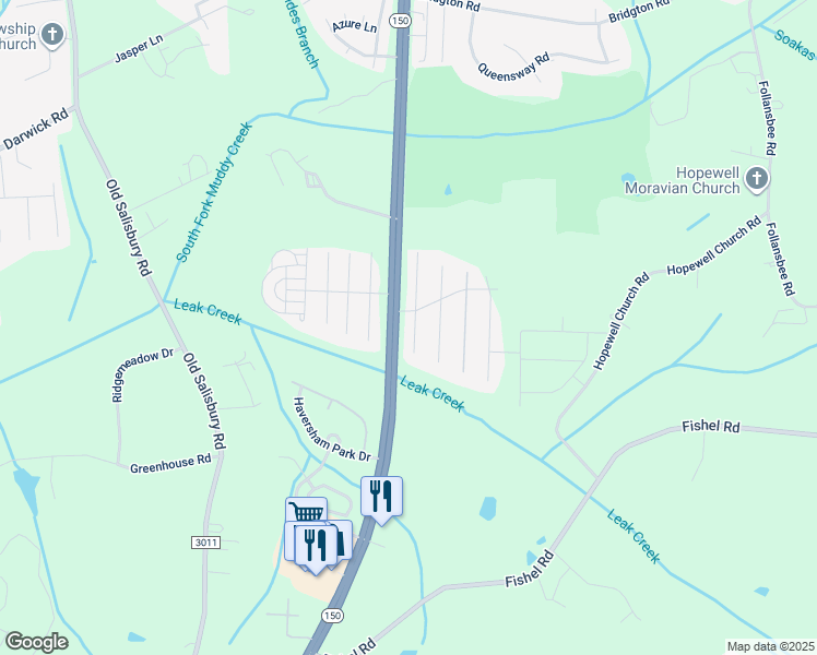 map of restaurants, bars, coffee shops, grocery stores, and more near 4010 Creekside Court in Winston-Salem