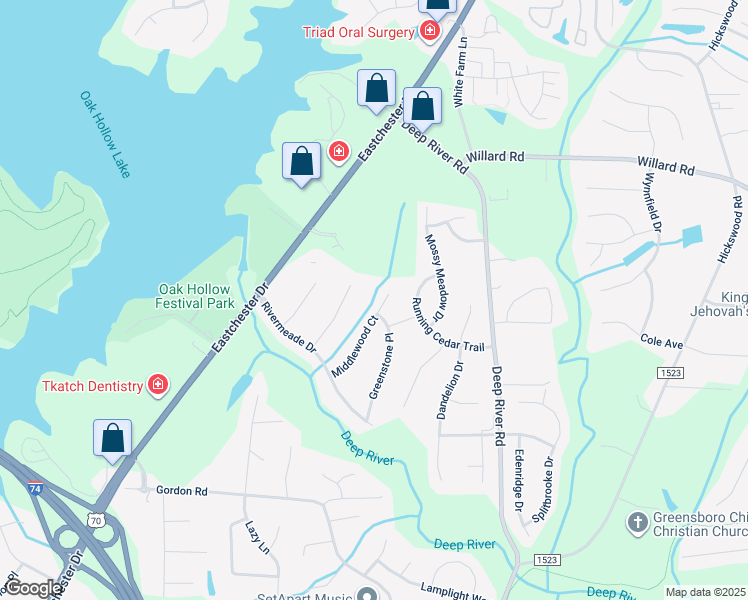 map of restaurants, bars, coffee shops, grocery stores, and more near 1925 Middlewood Court in High Point