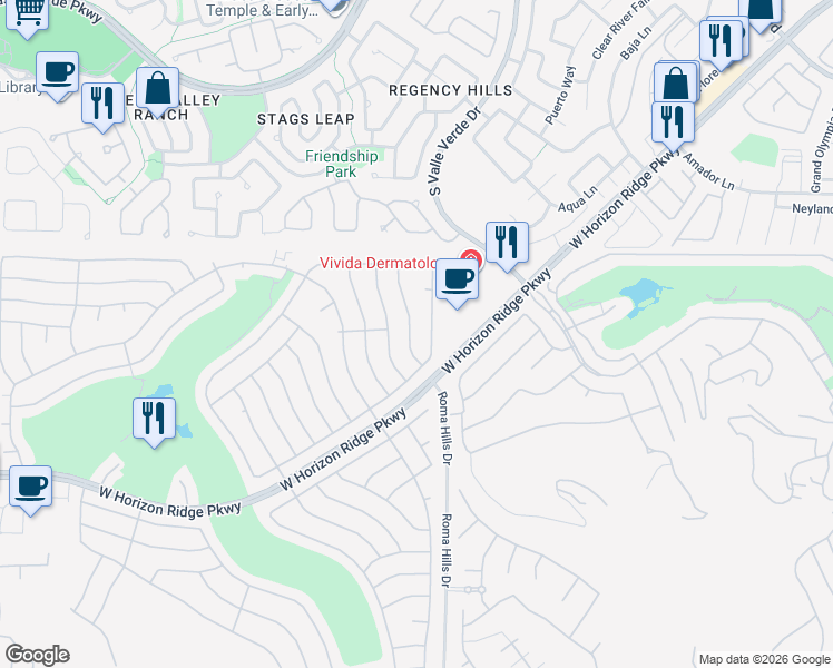 map of restaurants, bars, coffee shops, grocery stores, and more near 494 Hidden Garden Place in Henderson