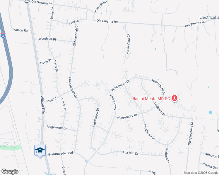 map of restaurants, bars, coffee shops, grocery stores, and more near 9160 Hunterboro Drive in Brentwood