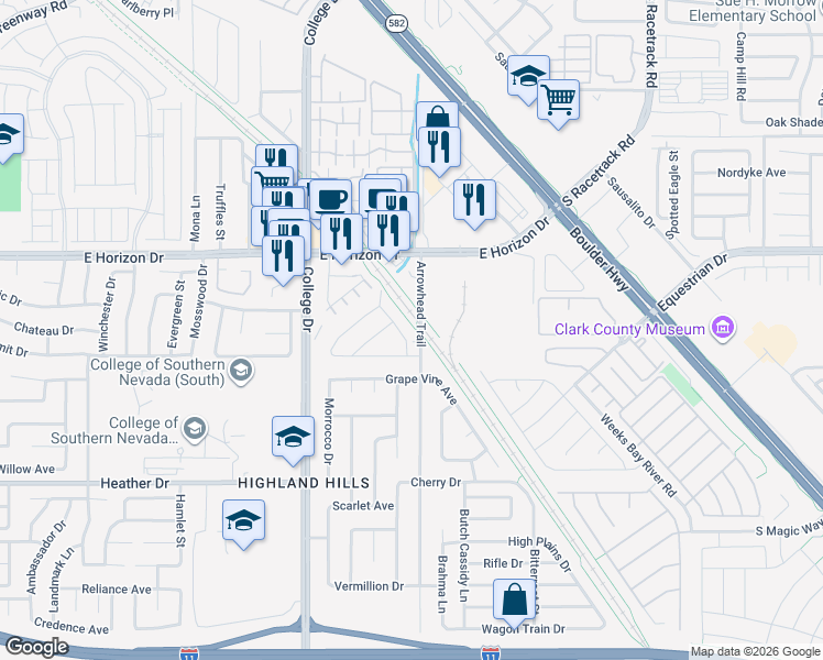 map of restaurants, bars, coffee shops, grocery stores, and more near 686 Arrowhead Canyon Drive in Henderson