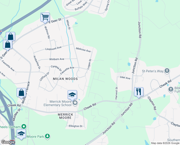 map of restaurants, bars, coffee shops, grocery stores, and more near 3 Christopher Court in Durham