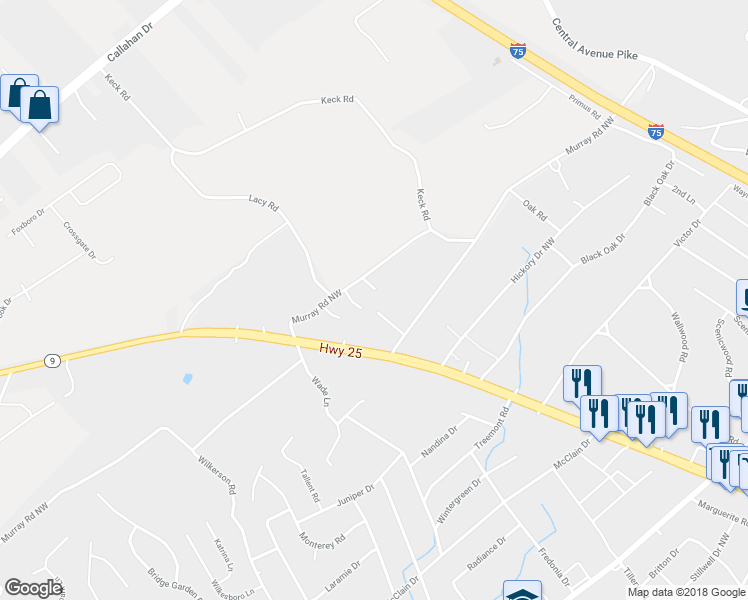 map of restaurants, bars, coffee shops, grocery stores, and more near 6005 Friendship Lane in Knoxville