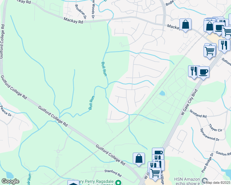 map of restaurants, bars, coffee shops, grocery stores, and more near 5608 Westlock Court in Greensboro
