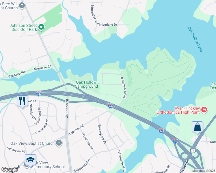 map of restaurants, bars, coffee shops, grocery stores, and more near 1208 Tanglewood Avenue in High Point
