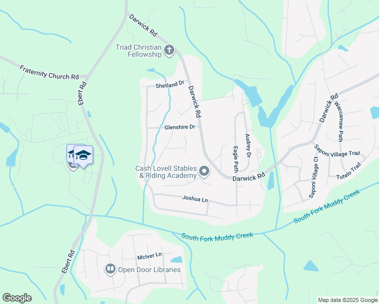 map of restaurants, bars, coffee shops, grocery stores, and more near 2235 Waldenshire Road in Winston-Salem