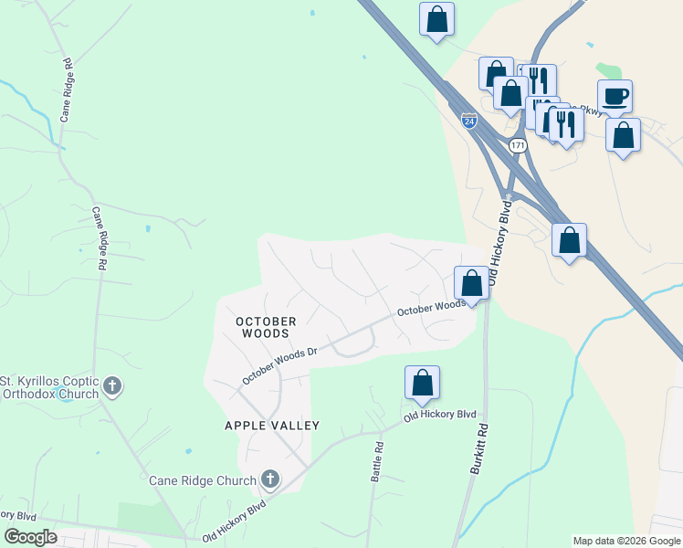 map of restaurants, bars, coffee shops, grocery stores, and more near 1041 Colo Trail in Nashville