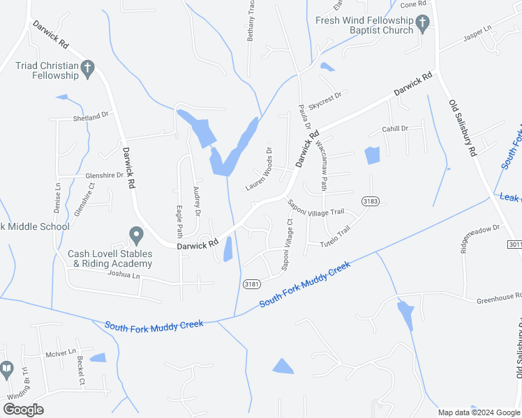 map of restaurants, bars, coffee shops, grocery stores, and more near 5010 Hogan Point Court in Winston-Salem