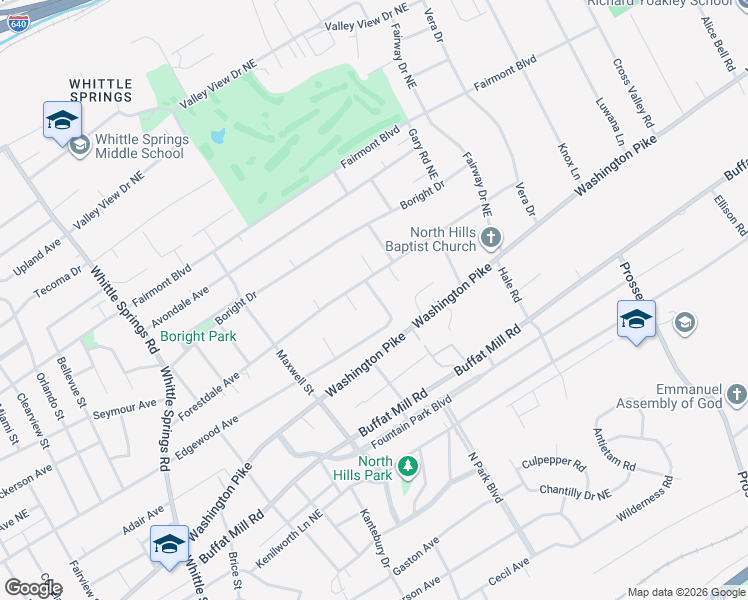 map of restaurants, bars, coffee shops, grocery stores, and more near 2921 Woodmont Road Northeast in Knoxville
