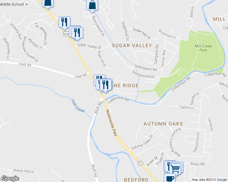 map of restaurants, bars, coffee shops, grocery stores, and more near 8511 Burnham Lane in Nashville