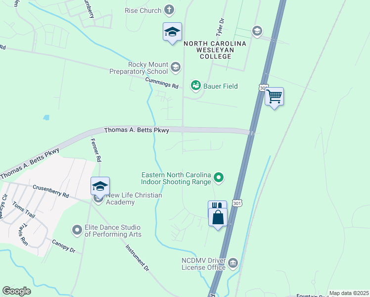 map of restaurants, bars, coffee shops, grocery stores, and more near 100 Sebastian Way in Rocky Mount