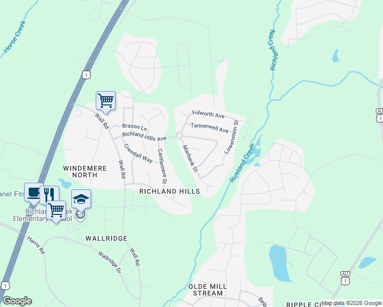 map of restaurants, bars, coffee shops, grocery stores, and more near 809 Vonkramer Court in Wake Forest