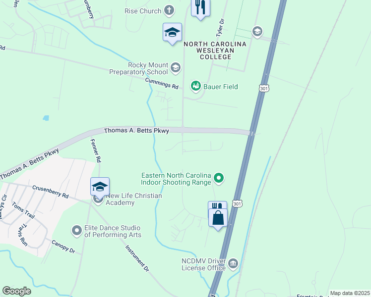 map of restaurants, bars, coffee shops, grocery stores, and more near 100 Sebastian Way in Rocky Mount