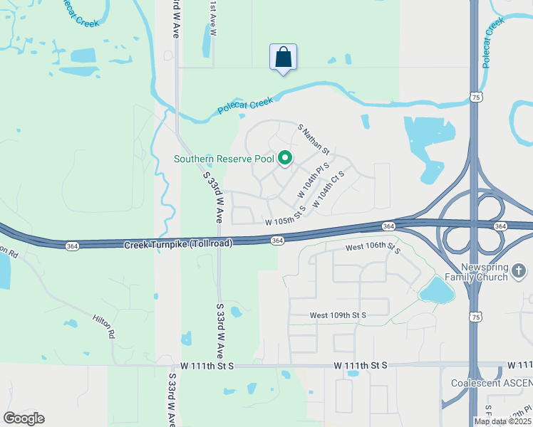 map of restaurants, bars, coffee shops, grocery stores, and more near 10414 South Prescott Street in Sapulpa