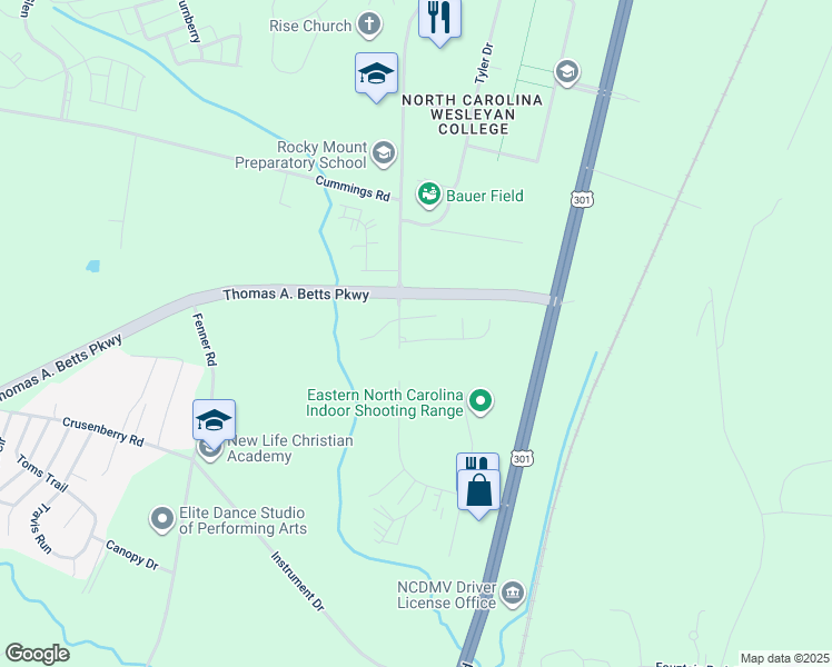 map of restaurants, bars, coffee shops, grocery stores, and more near 108 Sebastian Way in Rocky Mount