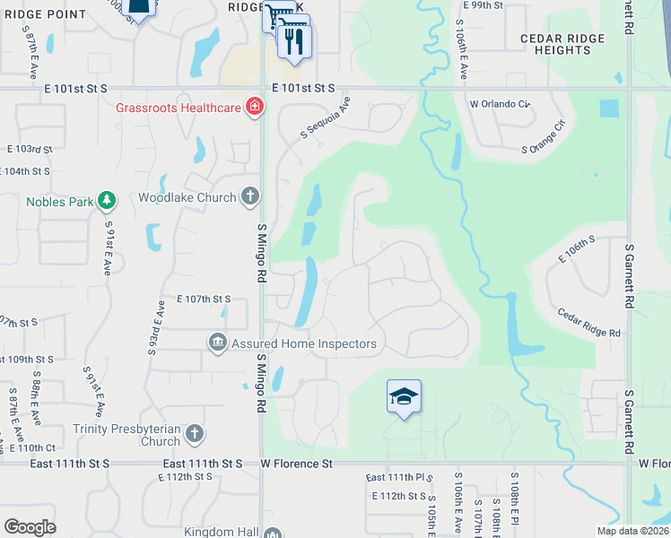 map of restaurants, bars, coffee shops, grocery stores, and more near 6004 West Twin Oaks Street in Broken Arrow