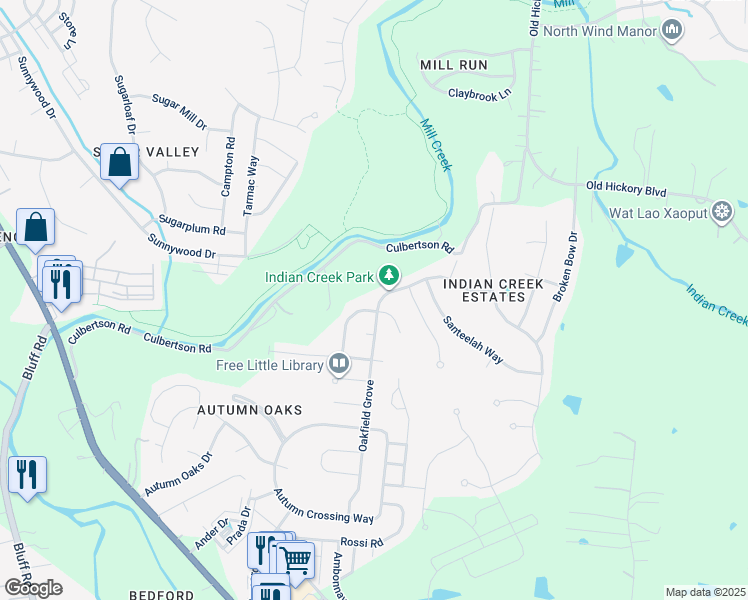 map of restaurants, bars, coffee shops, grocery stores, and more near 7516 Stecoah Street in Brentwood