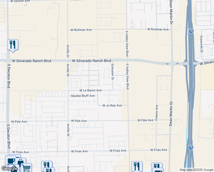 map of restaurants, bars, coffee shops, grocery stores, and more near 3920 Le Baron Avenue in Las Vegas