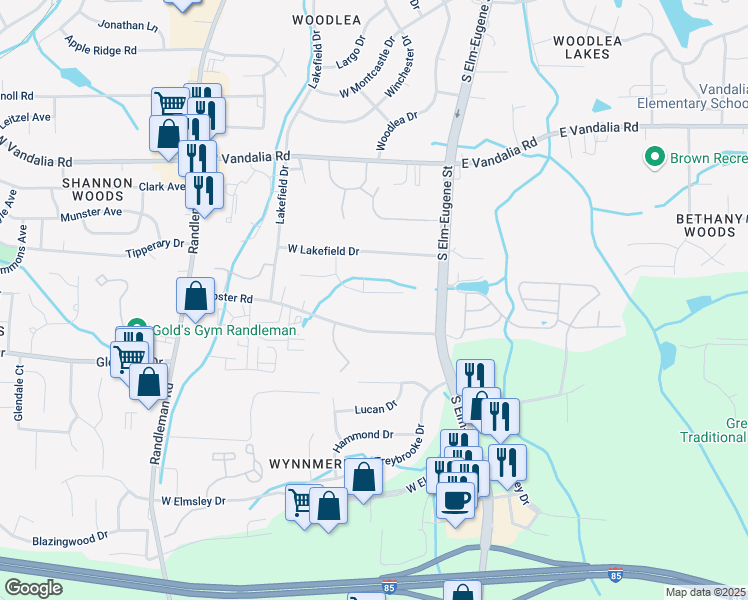 map of restaurants, bars, coffee shops, grocery stores, and more near 117 Brook Pine Drive in Greensboro