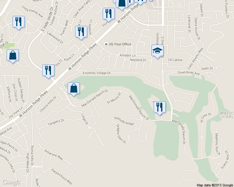map of restaurants, bars, coffee shops, grocery stores, and more near 451 St Moritz Dr in Henderson