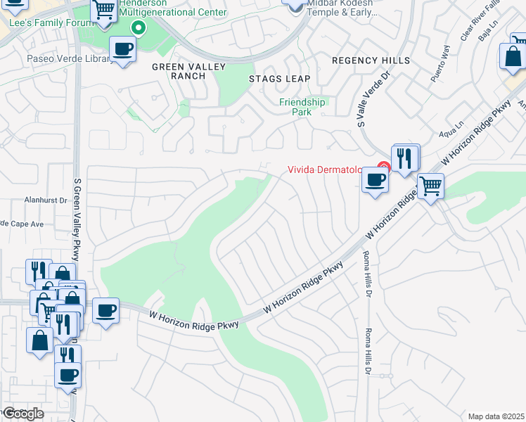 map of restaurants, bars, coffee shops, grocery stores, and more near 2077 Poppywood Avenue in Henderson