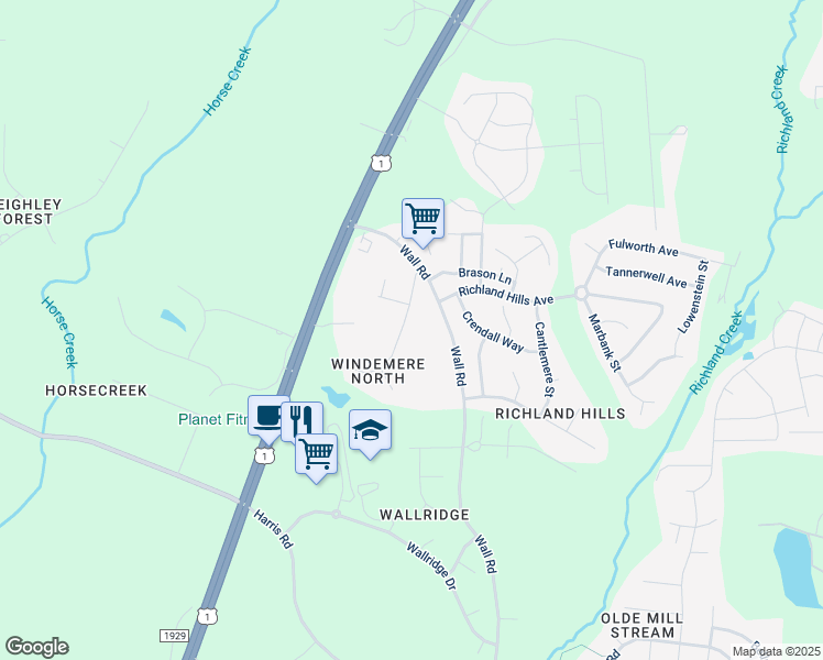 map of restaurants, bars, coffee shops, grocery stores, and more near 1024 Windemere Lane in Wake Forest