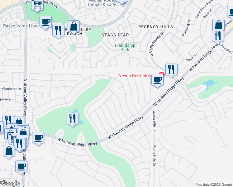 map of restaurants, bars, coffee shops, grocery stores, and more near 460 Edgefield Ridge Place in Henderson