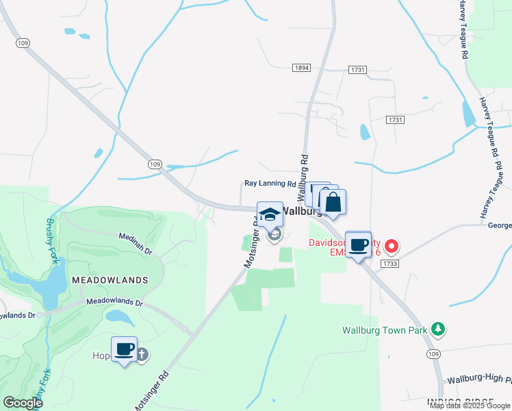 map of restaurants, bars, coffee shops, grocery stores, and more near 8826 North Carolina 109 in Winston-Salem