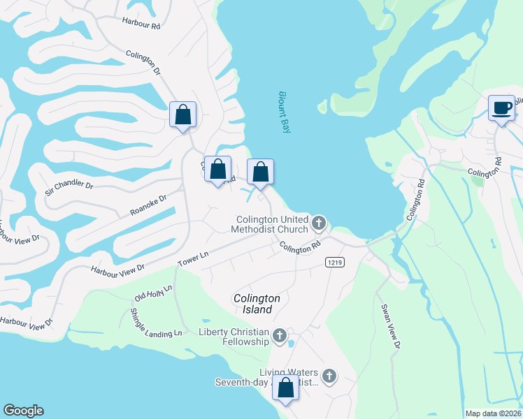 map of restaurants, bars, coffee shops, grocery stores, and more near 2101 Colington Road in Kill Devil Hills