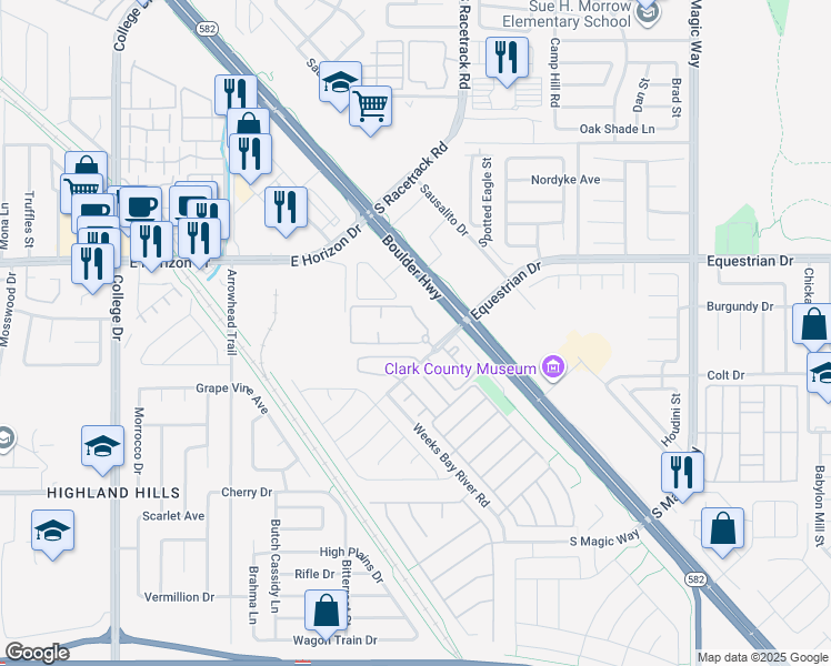 map of restaurants, bars, coffee shops, grocery stores, and more near 990 Equestrian Drive in Henderson