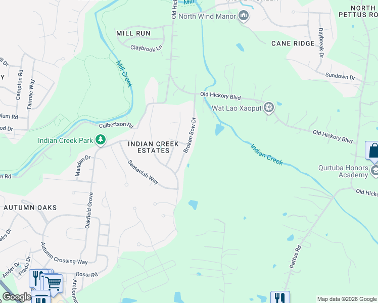 map of restaurants, bars, coffee shops, grocery stores, and more near 6609 Broken Bow Drive in Nashville