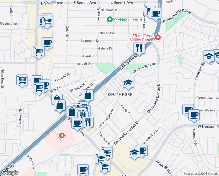 map of restaurants, bars, coffee shops, grocery stores, and more near 508 Armenian Place in Henderson