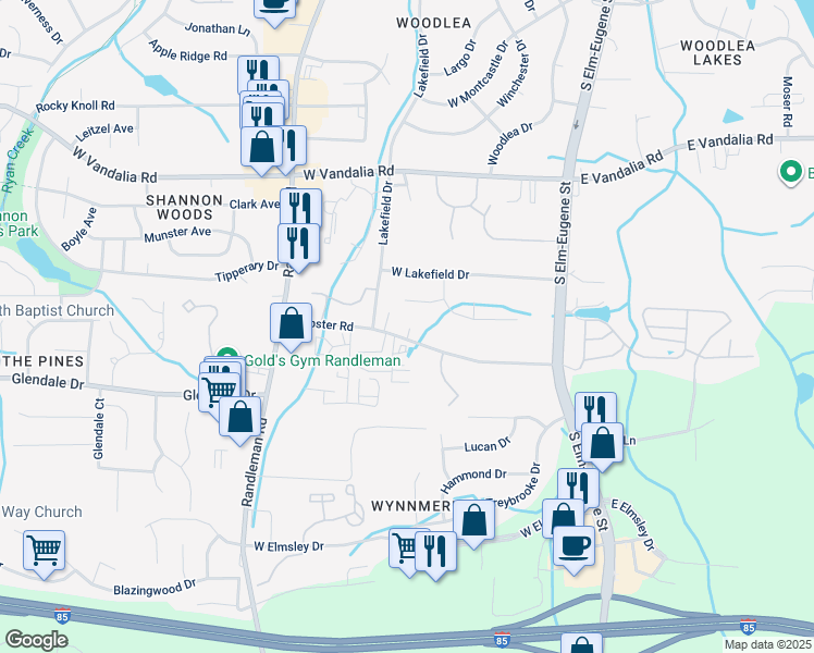 map of restaurants, bars, coffee shops, grocery stores, and more near 218 Webster Road in Greensboro