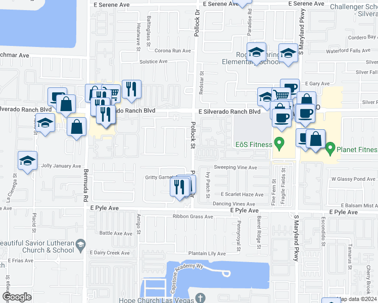map of restaurants, bars, coffee shops, grocery stores, and more near 9850 Del Mar Heights Street in Las Vegas
