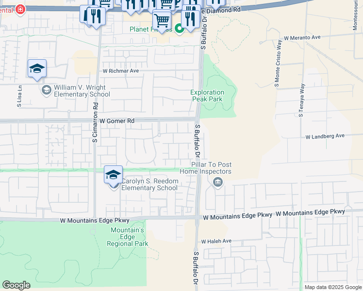 map of restaurants, bars, coffee shops, grocery stores, and more near 9806 Buttermilk Falls Street in Las Vegas