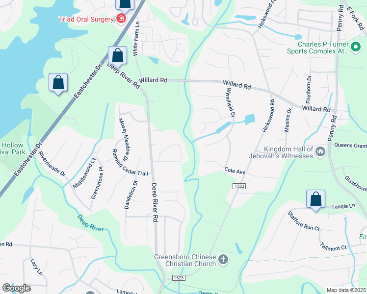 map of restaurants, bars, coffee shops, grocery stores, and more near 3132 Rock Pond Circle in High Point