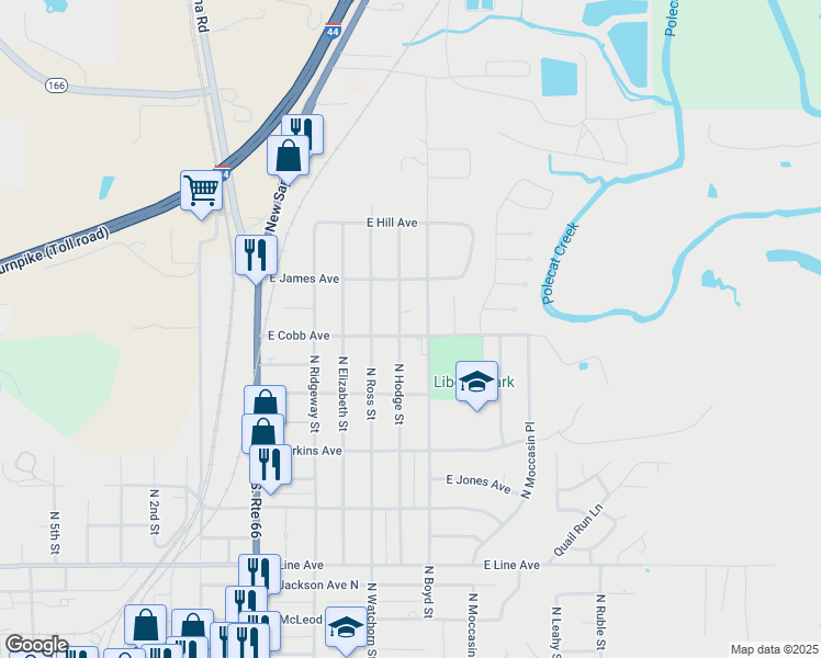 map of restaurants, bars, coffee shops, grocery stores, and more near 1409 East Cobb Avenue in Sapulpa