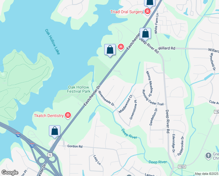 map of restaurants, bars, coffee shops, grocery stores, and more near 1909 Fox Creek Court in High Point