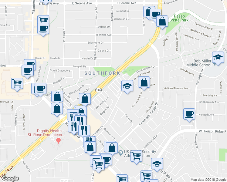map of restaurants, bars, coffee shops, grocery stores, and more near 510 Cosmic Star Place in Henderson