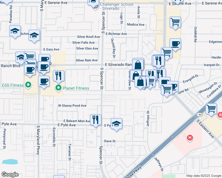 map of restaurants, bars, coffee shops, grocery stores, and more near 1878 Silver Whisper Avenue in Las Vegas
